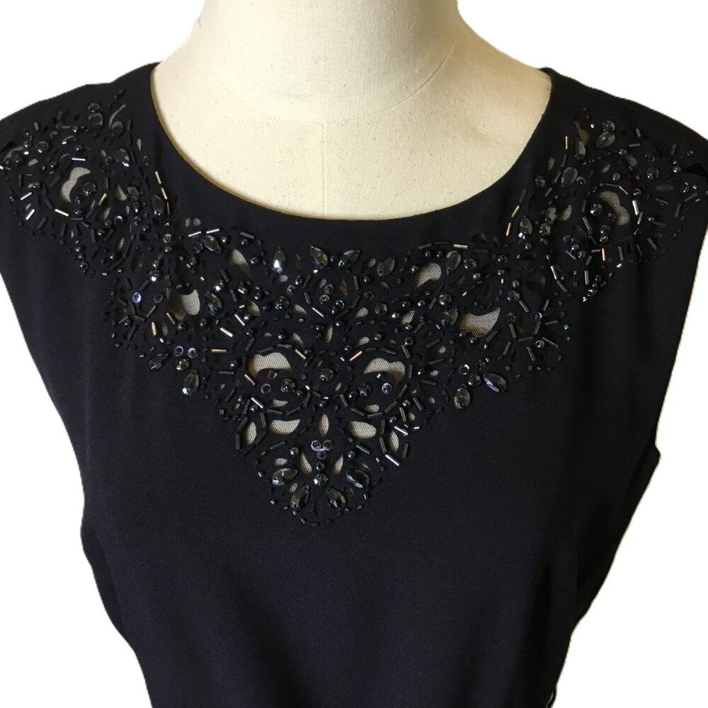 Tahari‎ Arthur S. Levine Navy Cocktail Satin Ribbon Belt Dress Size 8 Sleeveless